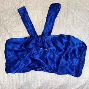 ZARA US S : Cobalt Blue Silk Cross Neck Crop Top